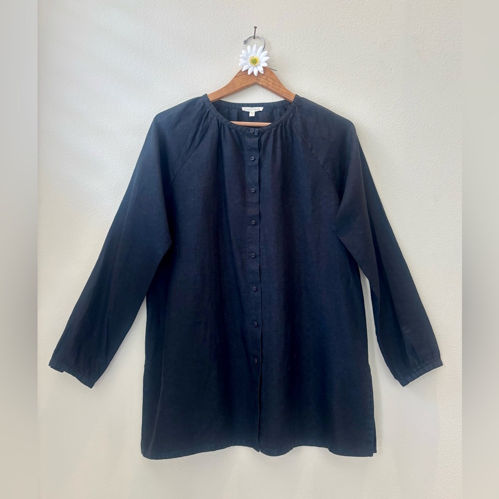 EILEEN FISHER Black Linen Button Up Tunic